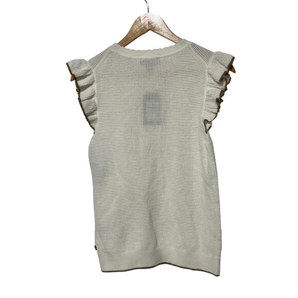 NAUTICA JEANS WOMENS SIZE MEDIUM COTTON RUFFLE-SLEEVE SWEATER IVORY - Picture 4 of 11